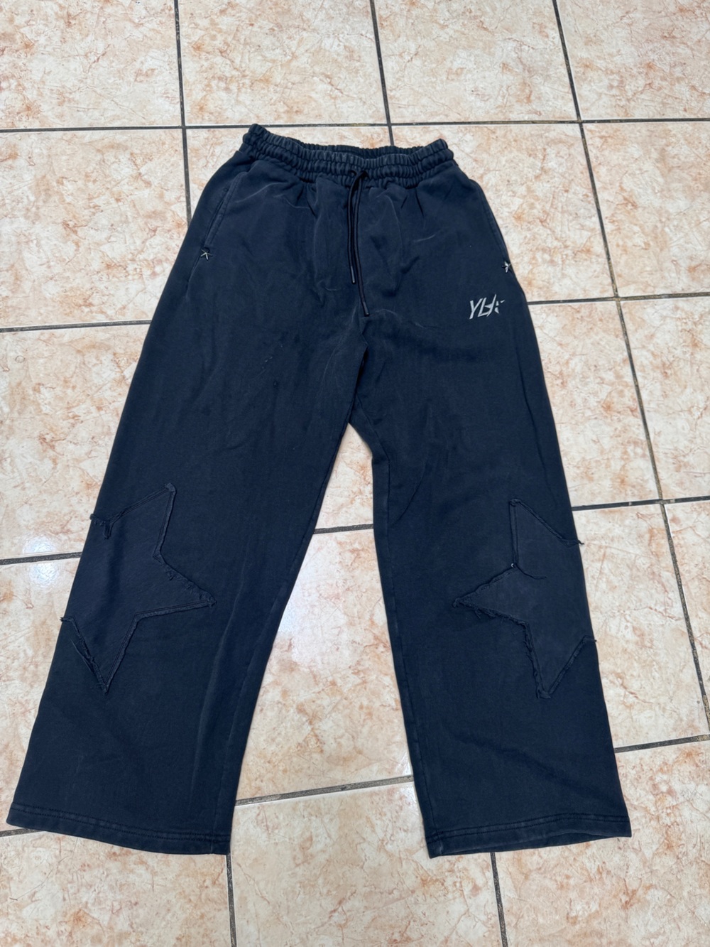 YoungLA Black Wide-Leg Star Panel Sweatpants